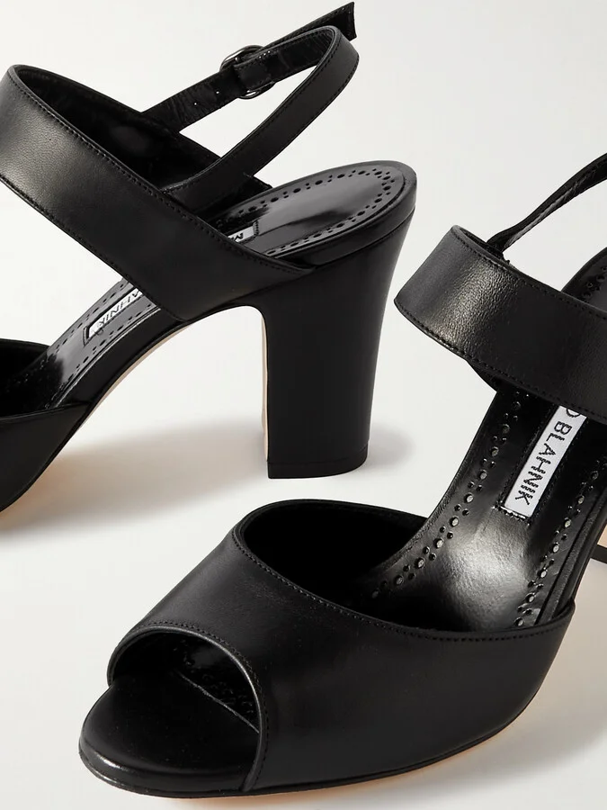 Manolo Blahnik - Khiko 90 Leather Slingback Sandals - Black - Image 4