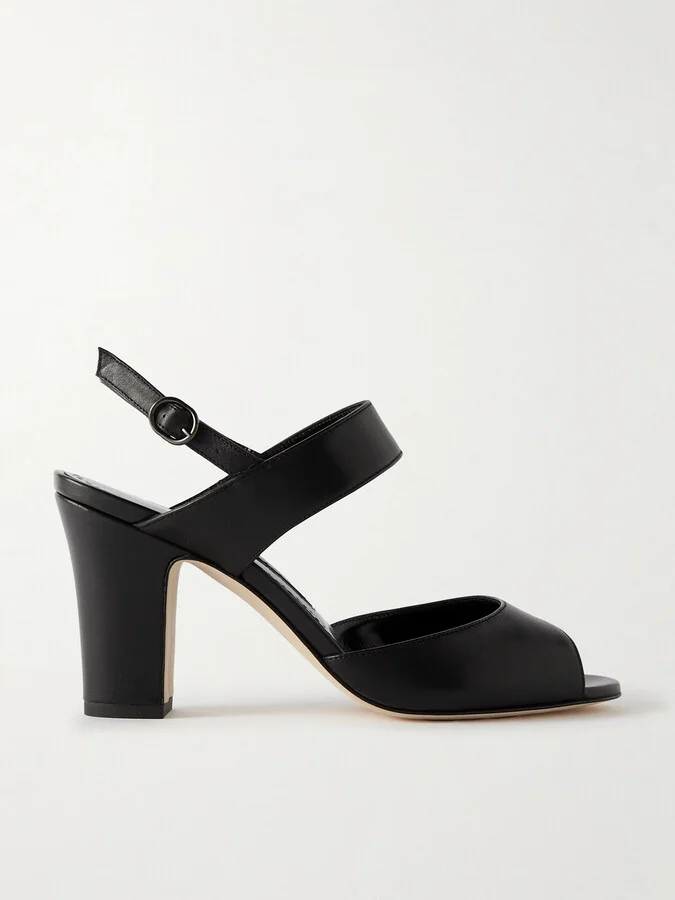 Manolo Blahnik - Khiko 90 Leather Slingback Sandals - Black