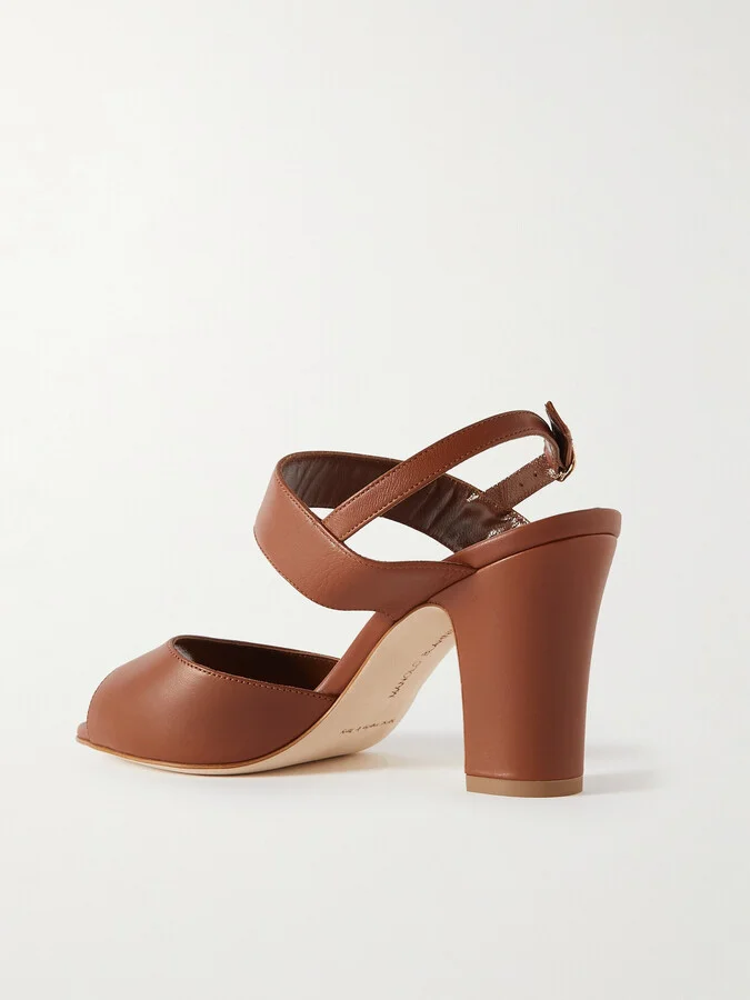 Manolo Blahnik - Khiko 90 Leather Slingback Sandals - Brown - Image 3