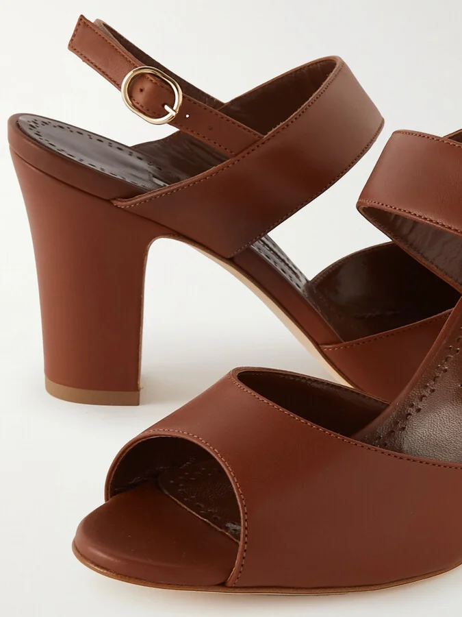 Manolo Blahnik - Khiko 90 Leather Slingback Sandals - Brown - Image 4