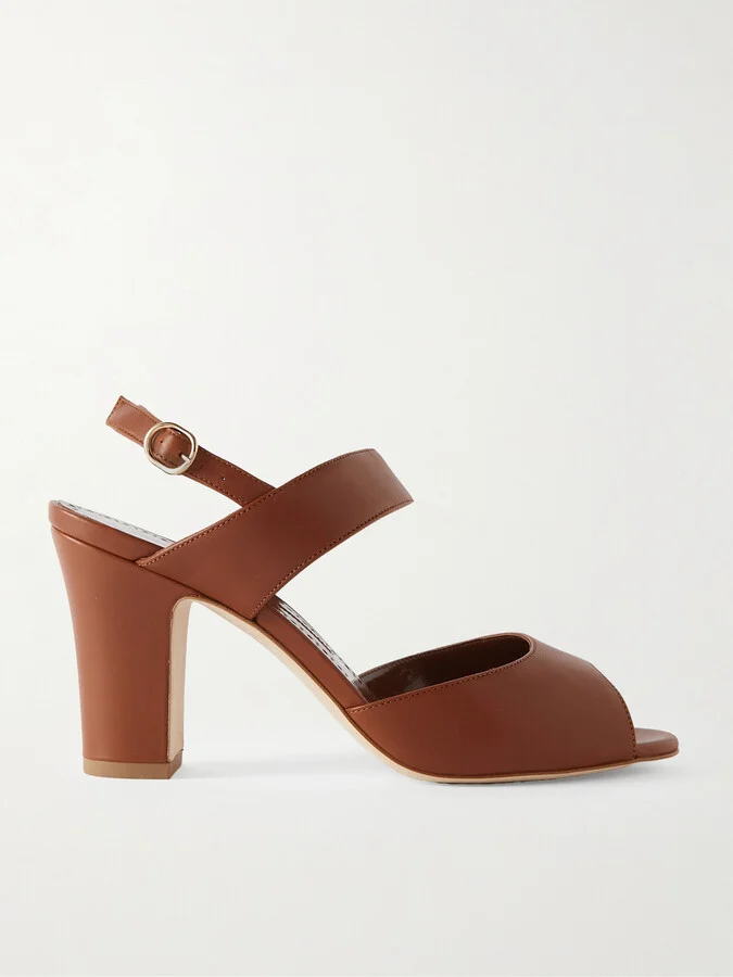Manolo Blahnik - Khiko 90 Leather Slingback Sandals - Brown