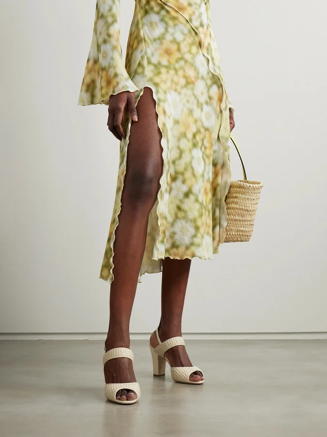 Manolo Blahnik - Khiko 90 Leather-trimmed Raffia Sandals - Cream - Image 2