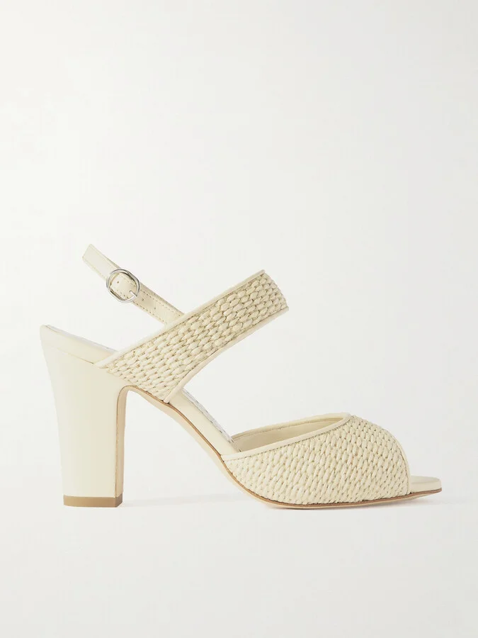 Manolo Blahnik - Khiko 90 Leather-trimmed Raffia Sandals - Cream