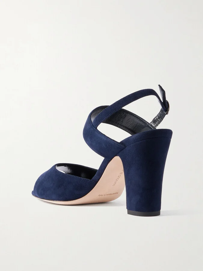 Manolo Blahnik - Khiko 90 Suede Slingback Sandals - Blue - Image 3