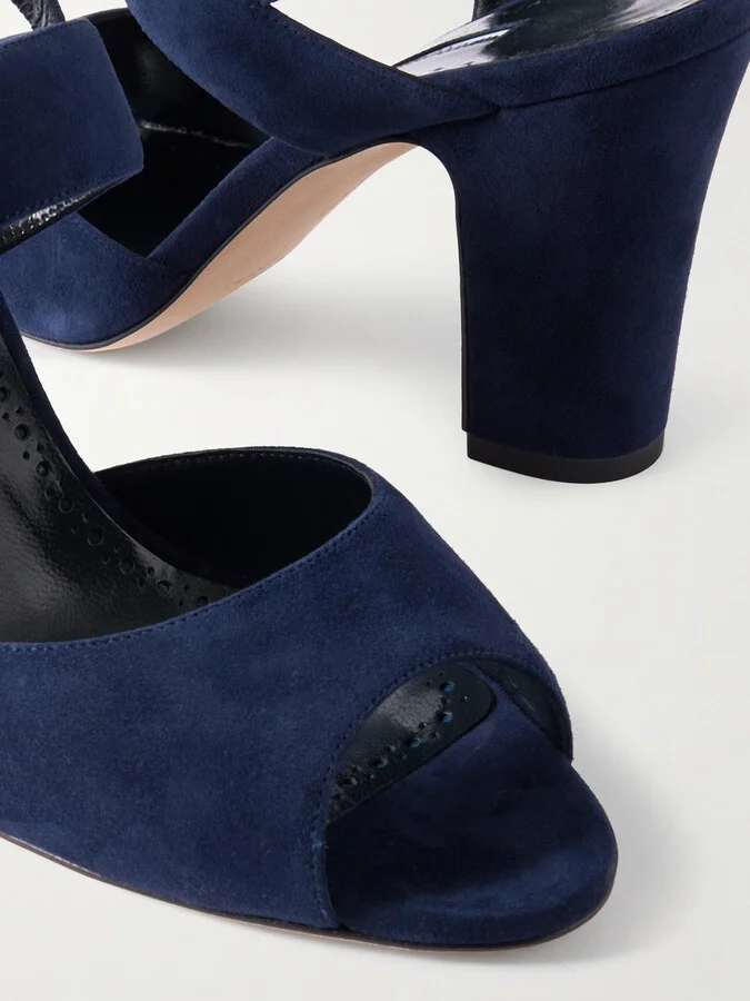 Manolo Blahnik - Khiko 90 Suede Slingback Sandals - Blue - Image 4