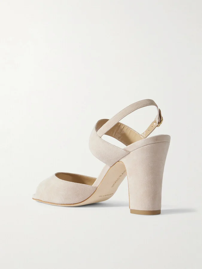 Manolo Blahnik - Khiko 90 Suede Slingback Sandals - Neutrals - Image 3