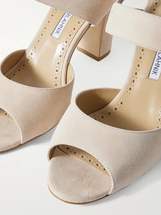 Manolo Blahnik - Khiko 90 Suede Slingback Sandals - Neutrals - Image 4