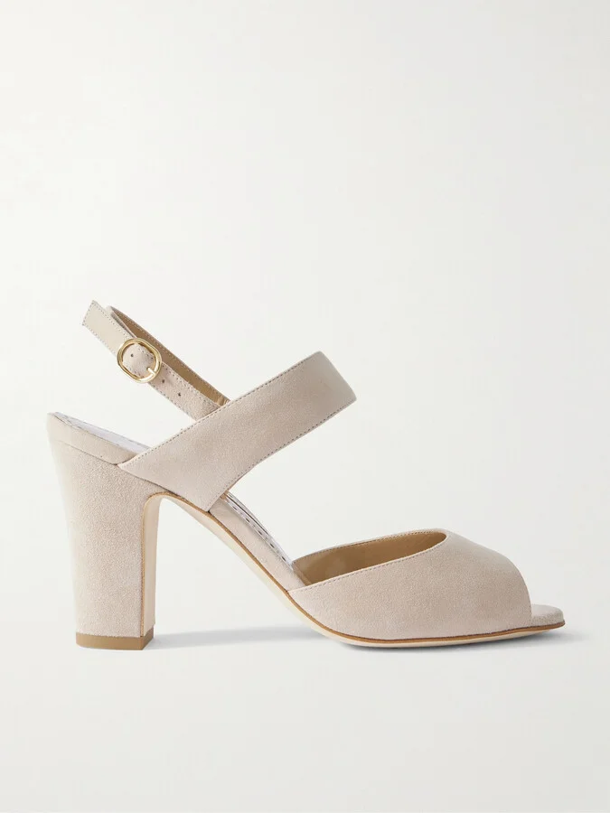 Manolo Blahnik - Khiko 90 Suede Slingback Sandals - Neutrals