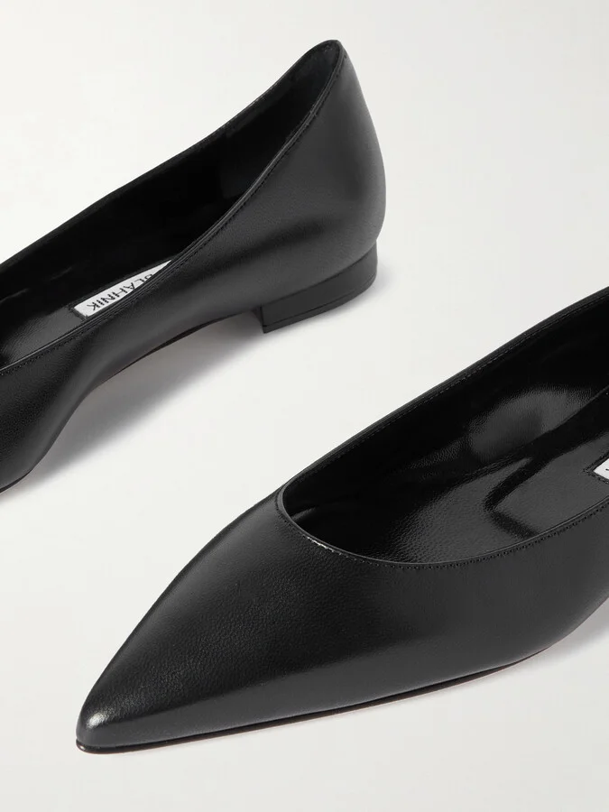 Manolo Blahnik - Kietta Leather Point-toe Flats - Black - Image 4