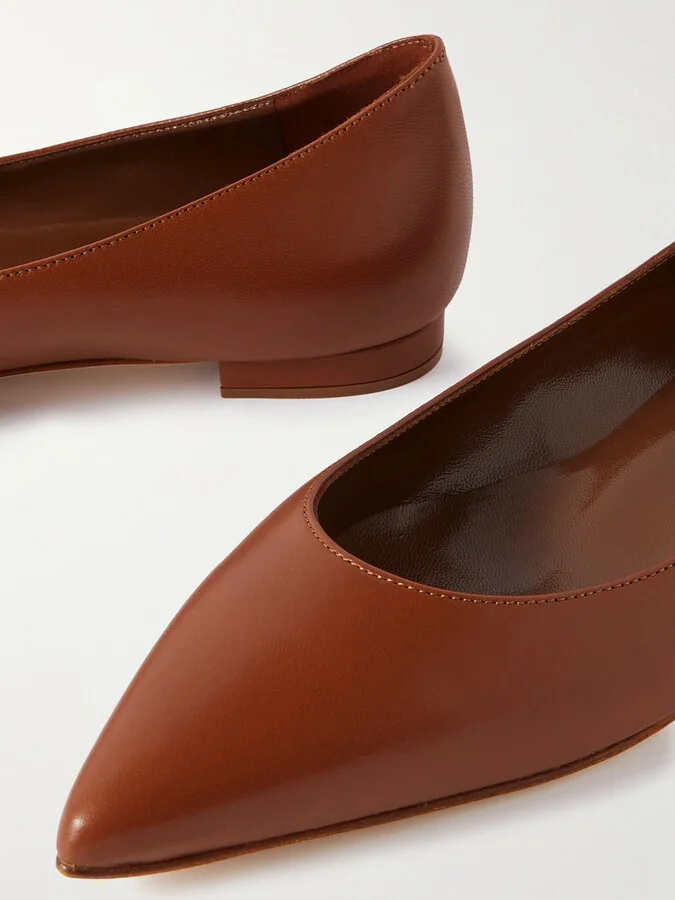Manolo Blahnik - Kietta Leather Point-toe Flats - Brown - Image 4