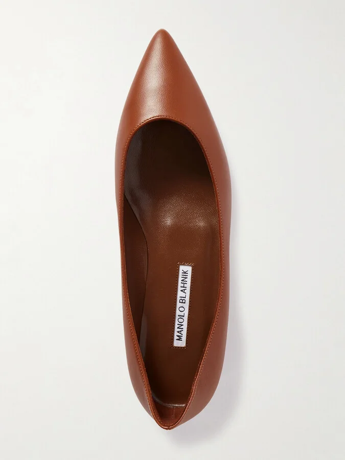 Manolo Blahnik - Kietta Leather Point-toe Flats - Brown - Image 5
