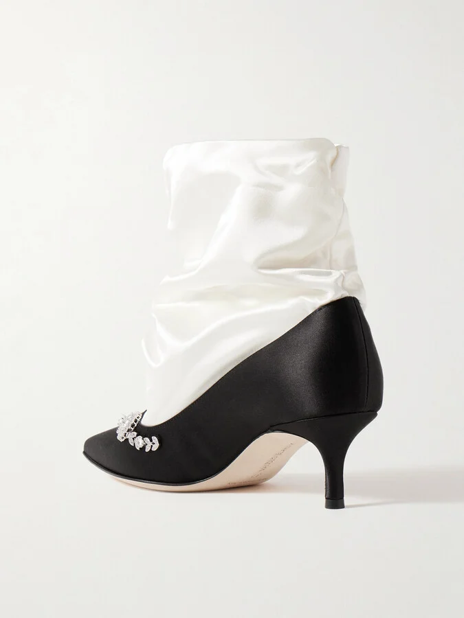 Manolo Blahnik - Lamik 50 Embellished Satin Ankle Boots - Cream - Image 3
