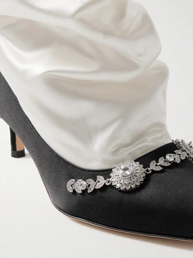 Manolo Blahnik - Lamik 50 Embellished Satin Ankle Boots - Cream - Image 4