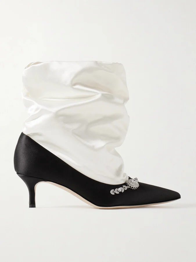 Manolo Blahnik - Lamik 50 Embellished Satin Ankle Boots - Cream