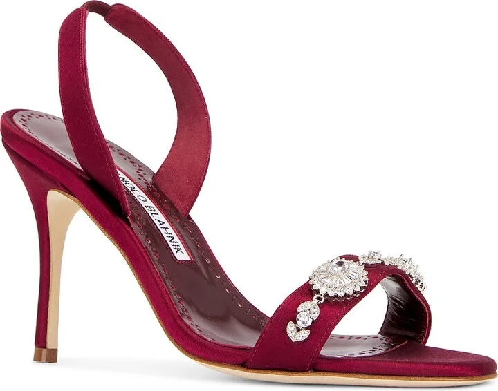 Manolo Blahnik Lamisan Satin 90 Sandal in Red - Image 2