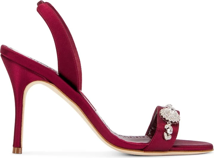 Manolo Blahnik Lamisan Satin 90 Sandal in Red