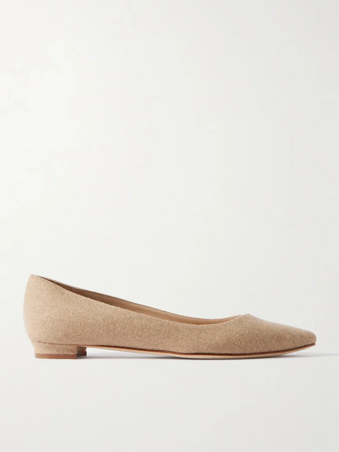 Manolo Blahnik - Lanza Bb Wool Point-toe Flats - Neutrals