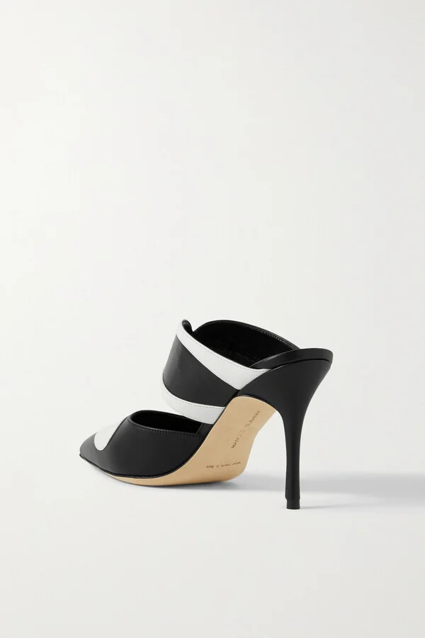 Manolo Blahnik - Latescu 90 Two-tone Leather Mules - Black - Image 3