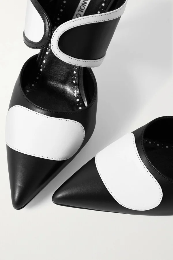 Manolo Blahnik - Latescu 90 Two-tone Leather Mules - Black - Image 4