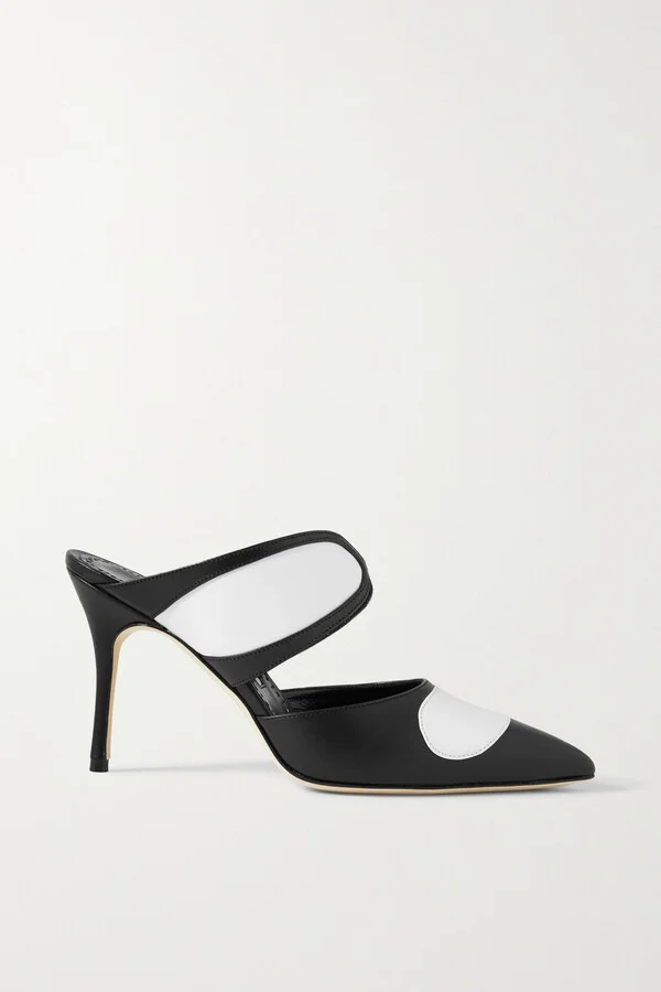 Manolo Blahnik - Latescu 90 Two-tone Leather Mules - Black