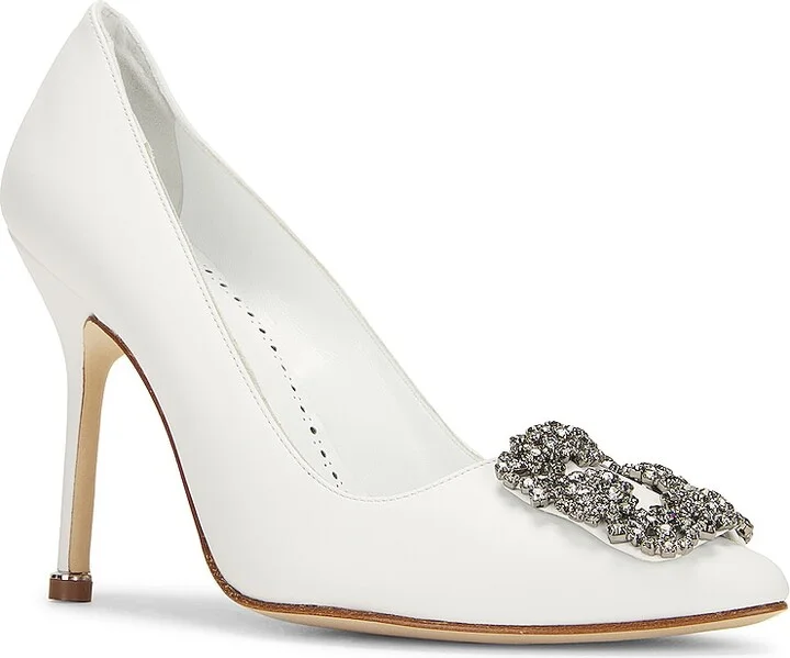 Manolo Blahnik Leather Hangisi 105 Heel in White - Image 2