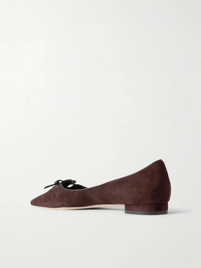 Manolo Blahnik - Leather-trimmed Suede Point-toe Flats - Brown - Image 3