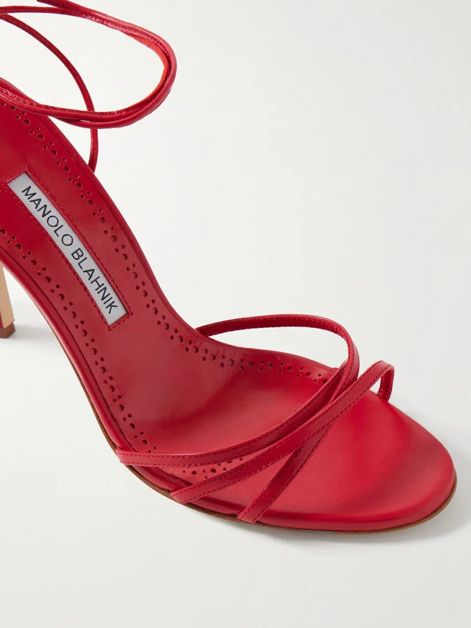 Manolo Blahnik - Leva 105 Leather Sandals - Red - Image 4