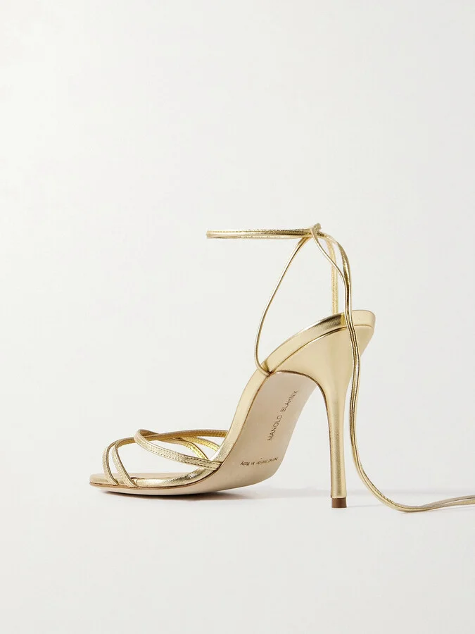 Manolo Blahnik - Leva 105 Metallic Leather Sandals - Gold - Image 3