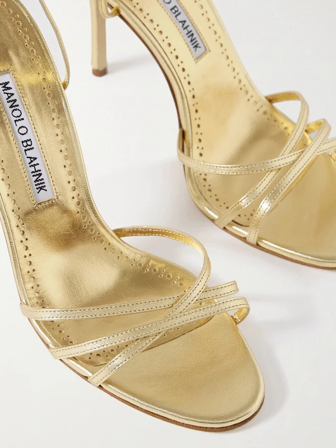 Manolo Blahnik - Leva 105 Metallic Leather Sandals - Gold - Image 4