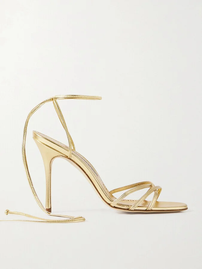 Manolo Blahnik - Leva 105 Metallic Leather Sandals - Gold