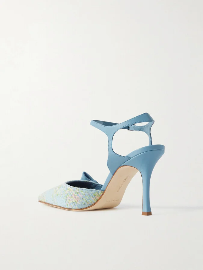 Manolo Blahnik - Limor 90 Leather And Woven Pumps - Blue - Image 3