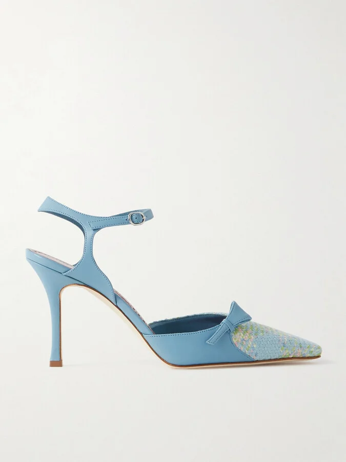 Manolo Blahnik - Limor 90 Leather And Woven Pumps - Blue