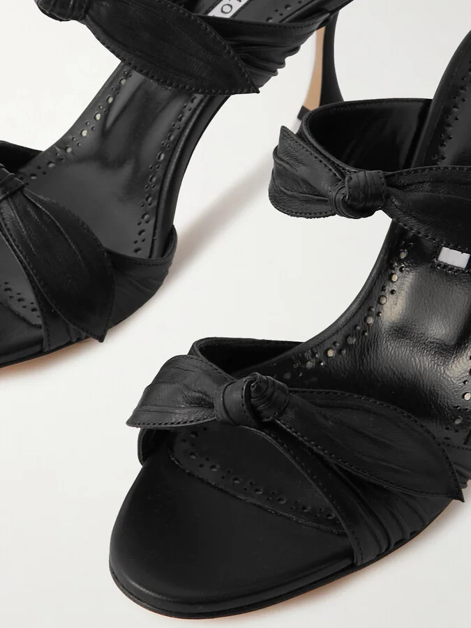 Manolo Blahnik - Lollo 70 Bow-embellished Leather Mules - Black - Image 4