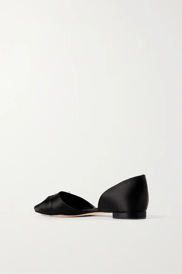 Manolo Blahnik - Luanda Crystal-embellished Satin Point-toe Flats - Black - Image 3