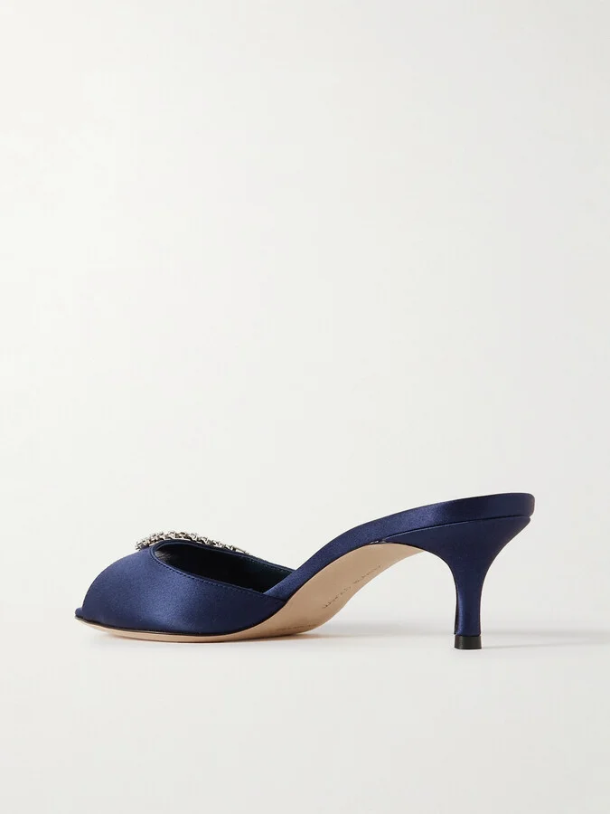Manolo Blahnik - Lumada 50 Crystal-embellished Satin Mules - Blue - Image 3