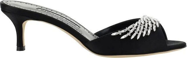 Manolo Blahnik Lumana Embellished Satin Mules