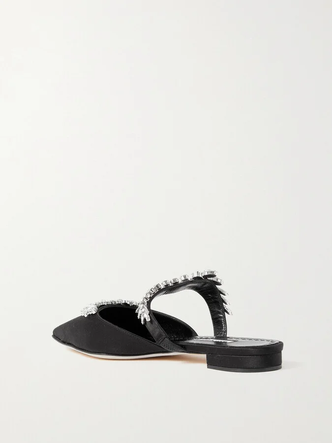Manolo Blahnik - Lurum 45 Crystal-embellished Satin Mules - Black - Image 3