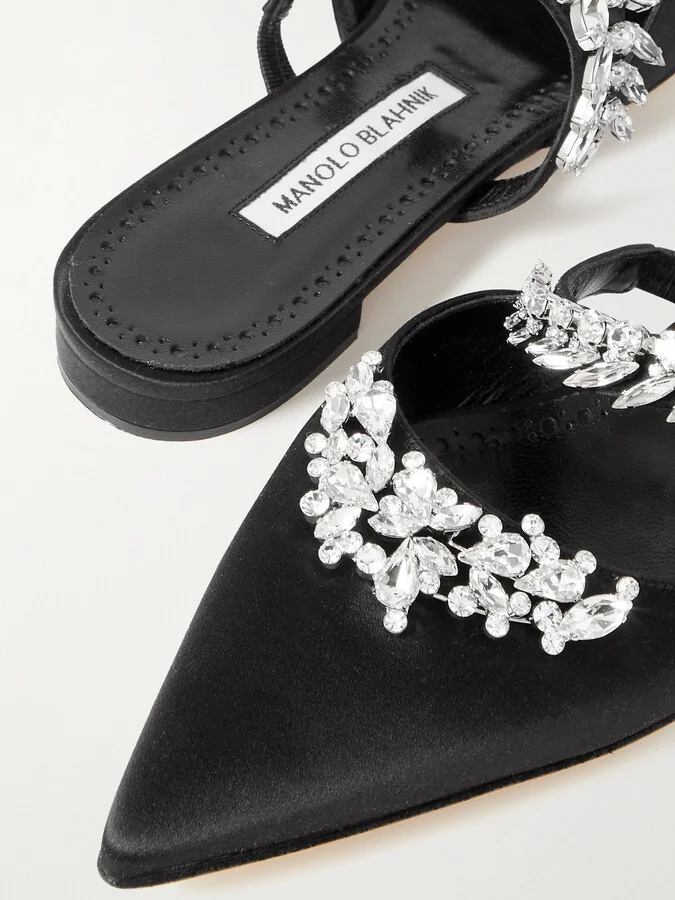 Manolo Blahnik - Lurum 45 Crystal-embellished Satin Mules - Black - Image 4