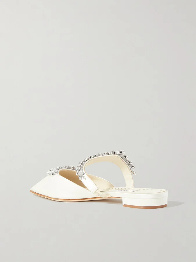 Manolo Blahnik - Lurum 45 Crystal-embellished Satin Mules - Cream - Image 3