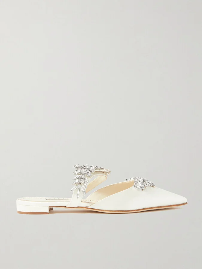 Manolo Blahnik - Lurum 45 Crystal-embellished Satin Mules - Cream