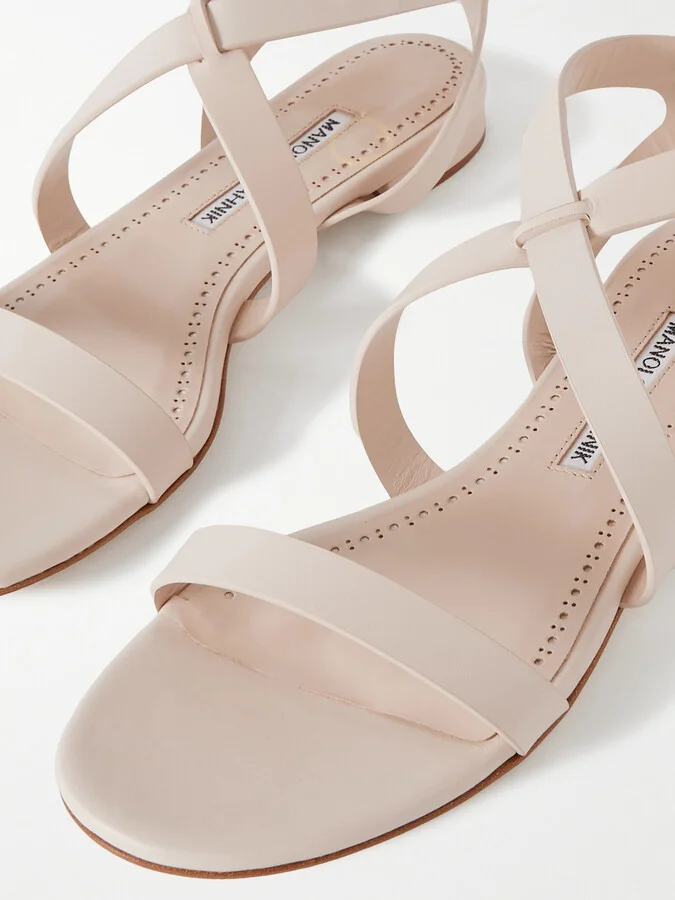 Manolo Blahnik - Magalou Leather Sandals - Cream - Image 4
