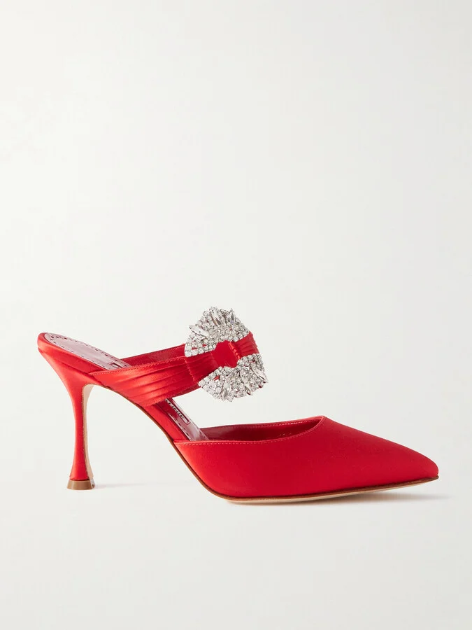 Manolo Blahnik - Maidugura 90 Crystal-embellished Satin Mules - Red