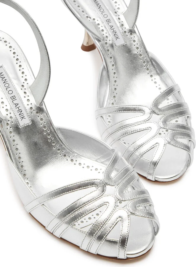 Manolo Blahnik Makanaksli 70 Metallic Leather Slingback Pumps - Image 3