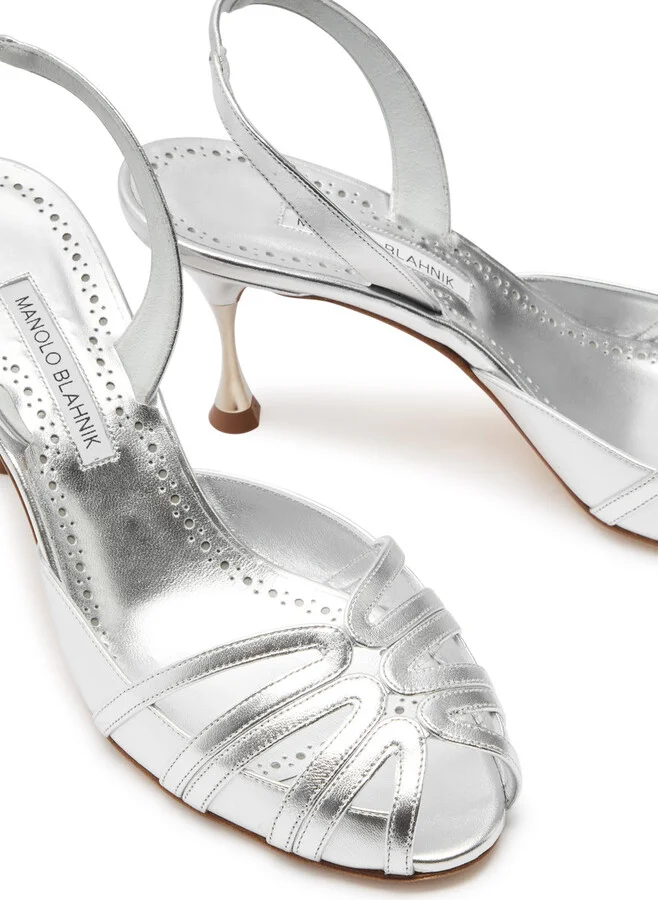 Manolo Blahnik Makanaksli 70 Metallic Leather Slingback Pumps - Image 4