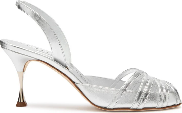 Manolo Blahnik Makanaksli 70 Metallic Leather Slingback Pumps
