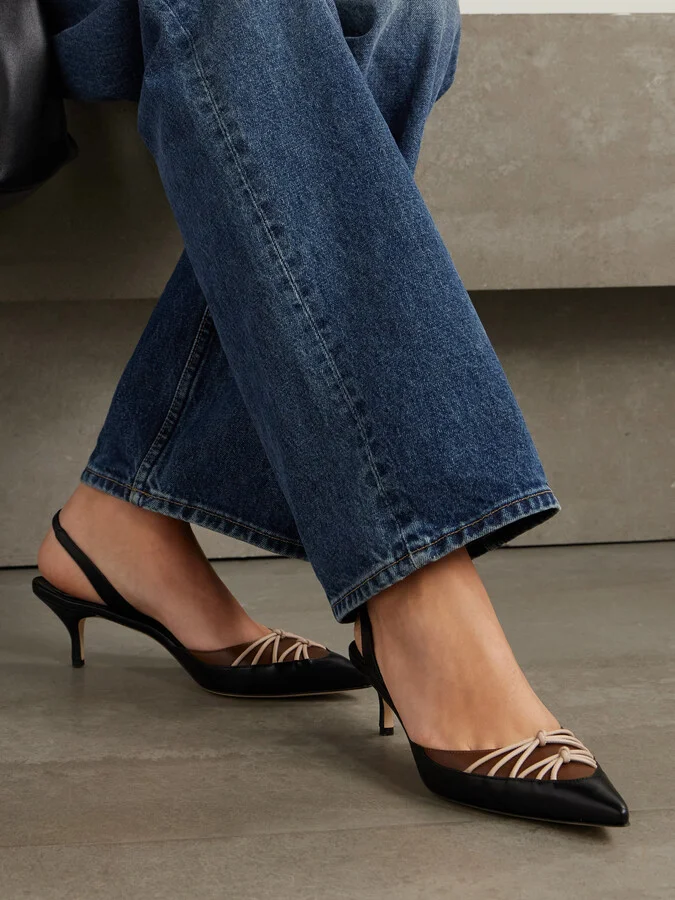 Manolo Blahnik - Maretsli 50 Leather Slingback Pumps - Black - Image 2