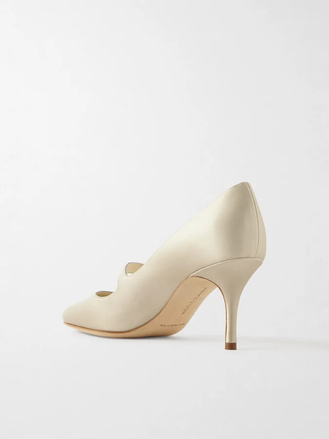 Manolo Blahnik - Marijana 70 Crystal-embellished Satin Mary Jane Pumps - Cream - Image 3
