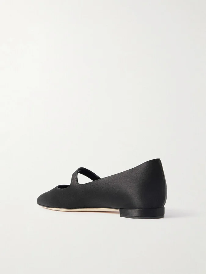 Manolo Blahnik - Marijanaflat Crystal-embellished Satin Mary-jane Ballet Flats - Black - Image 3