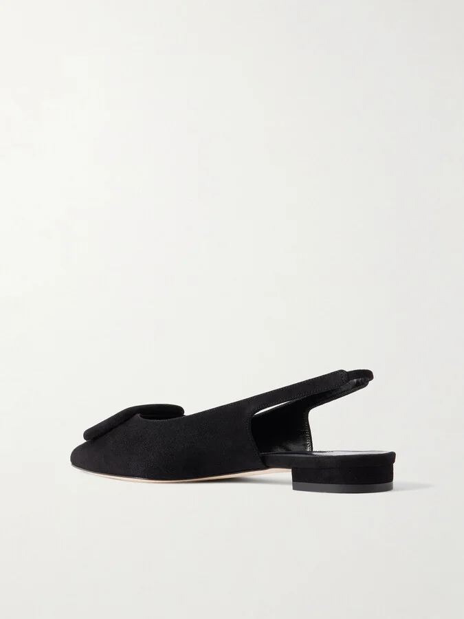 Manolo Blahnik - Maylura Buckled Suede Slingback Flats - Black - Image 3
