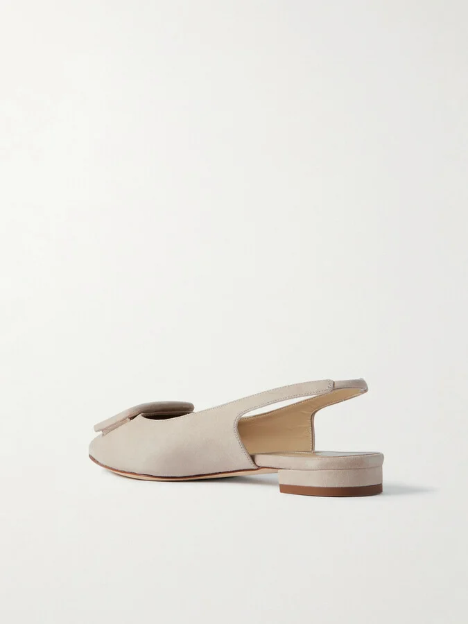 Manolo Blahnik - Maylura Buckled Suede Slingback Flats - Neutrals - Image 3